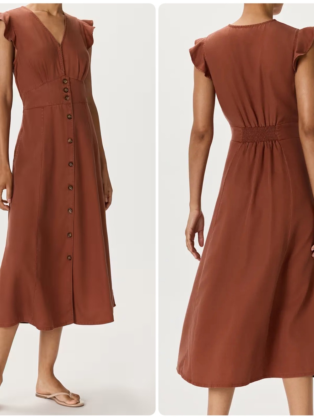 Quince Vintage Wash Tencel Button Front Midi Dress Terracotta